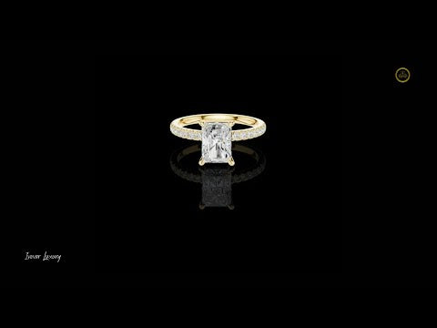 1.56 CT Stunning Radiant Lab Grown Diamond Ring with Pave Set Band and Marquise Cut Accents