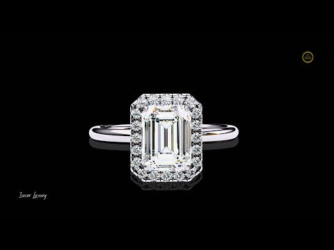 1.67 CT Emerald Cut Moissanite Diamond Halo Vintage Inspired Engagement Ring By Ivevar Luxury
