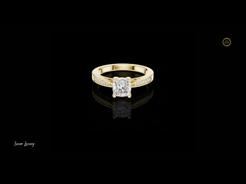 1.02 CT Dazzling Cushion Cut Lab Grown Diamond Ring in Gold with Pave Set Side Stones