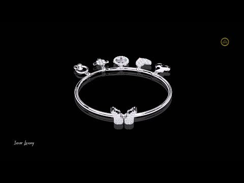 0.93 TCW Elegant Lab Grown Bracelet with Heart, Floral, and Symbolic Dangling Charms Featuring Sparkling Diamond Accent