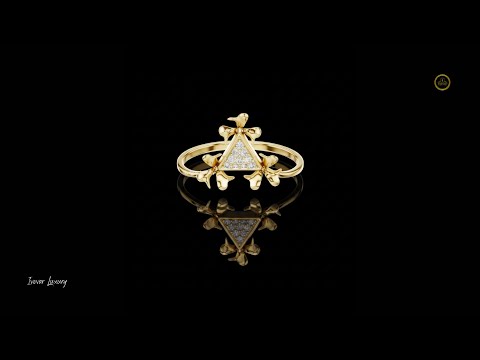 0.05 TCW Radiant Triangle Bloom Lab Grown Diamond Ring with Pave Sparkle and Sculpted Gold Petals