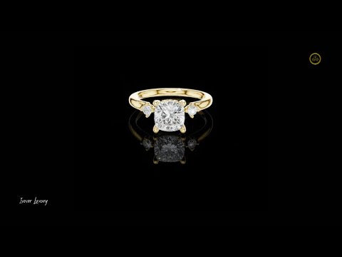 2.00 CT Shiny Cushion Cut Center Lab Grown Diamond Three Stone Ring with Round Brilliant Side Diamonds