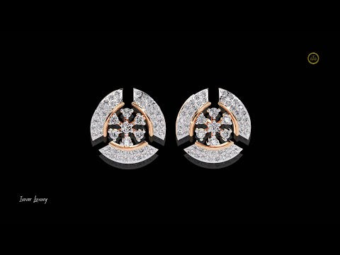 0.49 TCW Luxurious Crescent Moissanite Diamond Studs Accented With Multi-Petal Floral Diamond Design