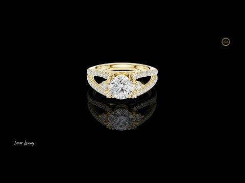 1.16 CT Supreme Luxury Split-Shank Round Cut Lab Diamond Ring with Pave Accents
