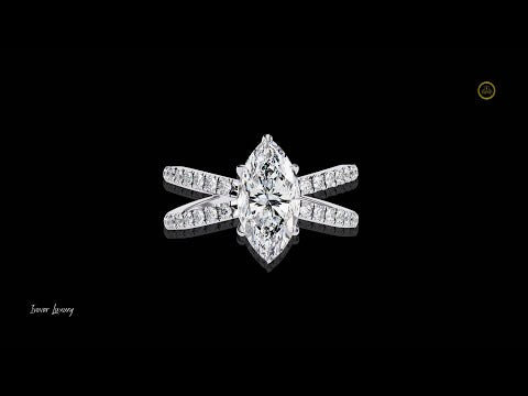 1.50 CT Marquise Cut Moissanite Diamond Split Shank Ring Sparkling Pave Unique Design by Ivevar Luxury