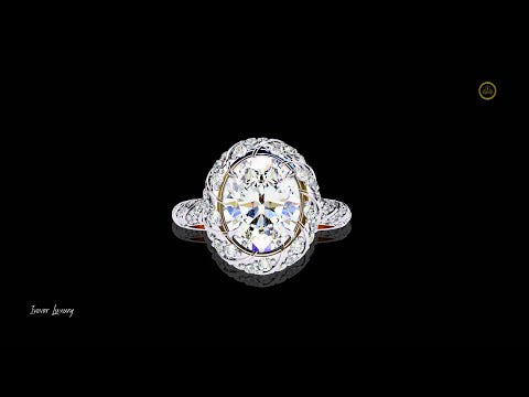 2.42 CT Dainty Oval Cut Lab Grown Diamond Petal Halo Ring A Blend of Floral Elegance