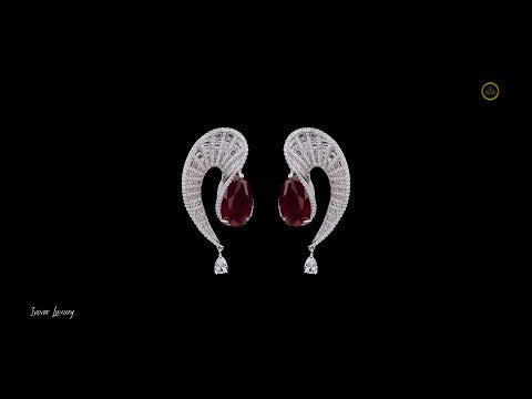 4.02 TCW Luxury Moissanite Earrings Featuring Deep Red Pear Center Stone with Baguette and Round Diamond Accents