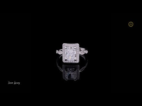 1.10 CT Eternal Spark Lab Grown Radiant Cut Diamond Halo Ring with Leaf Patterned Band