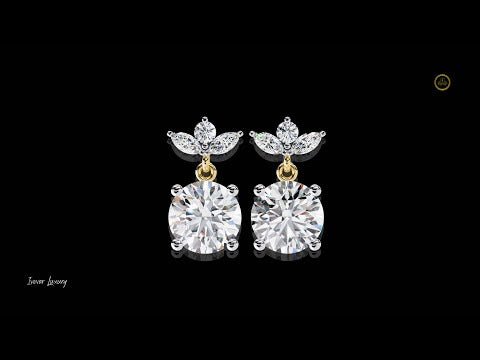 1.84 CT Luxury Round Cut Moissanite Diamond Drop Earrings with Marquise Cut Crystal Floral Top Cluster