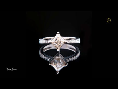 0.90 CT Sparkling Luminous Princess Cut Lab Grown Diamond Ring with Sparkling Pave Band