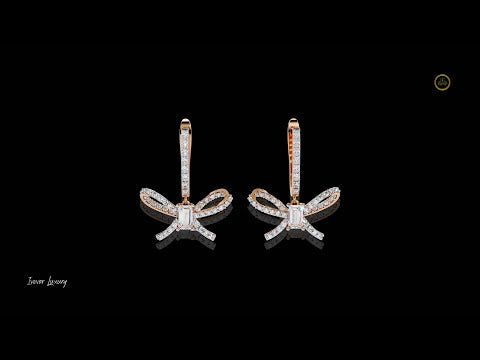 1.71 CT Exquisite Moissanite Diamond Bow Earrings with Emerald Cut Centerpiece & Pavé Ribbon Detailing