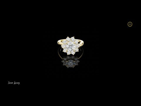 1.5 CT Classic Floral Crown Round Lab Diamond Ring in Gold with Petal Cluster Halo For Her