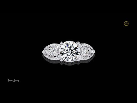 1.29 CT Tri-Stone Moissanite Grown Round Cut Diamond Ring with Gold and Pave Accents
