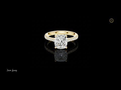 2.00 CT Handcrafted Cushion Cut Lab Grown Diamond Ring with Pave Band in Gold For Bride