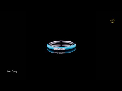 0.15 TCW Turquoise Enamel Slim White Gold Band with Pave Lab Diamond Center Detailing