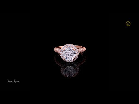 1.33 CT Sparkling Round Cut Moissanite Diamond Halo Engagement Ring with Triple Row Pave Band