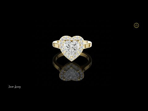1.49 CT Stunning Heart Cut Halo Ring in Gold with Brilliant Moissanite Diamond Accents