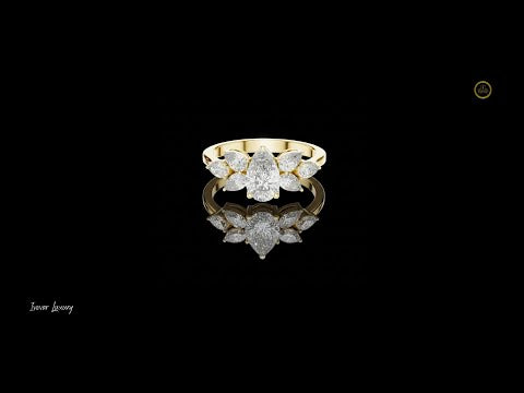 0.75 CT Heirloom Pear Cut Moissanite Diamond Ring with Petal Accents in High Polish Gold For Confident Girl