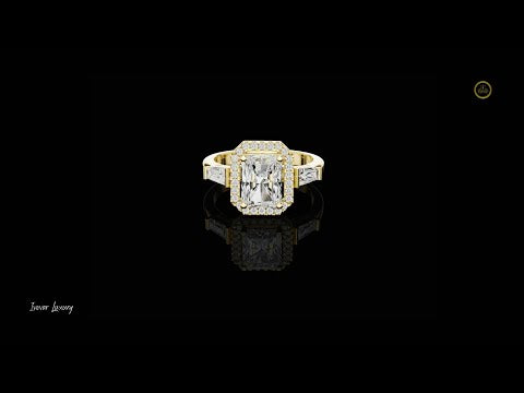 2.00 CT Iconic Lab Grown Radiant Cut Halo Baguette Side Diamonds Prestige Engagement Ring