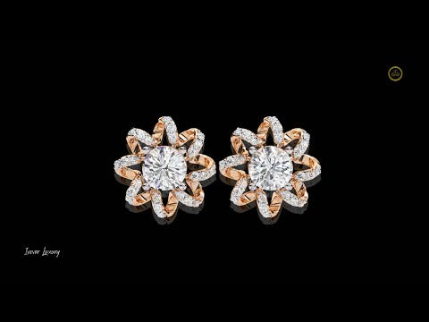 1.93 TCW Elegant Floral Halo Stud Moissanite Earrings Featuring Round Cut Center Stones and Pave Crystal Petals