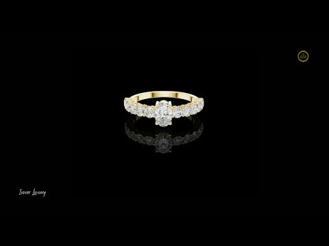 0.50 CT Brilliant Oval Lab Grown Diamond Engagement Ring with Pave Round Diamond Band