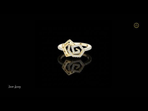 0.26 TCW Desire Moissanite Round Cut Hexagon Style Ring with Geometric Spiral Design