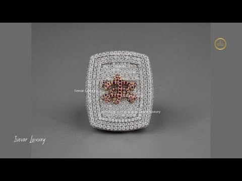 2.70 TCW Exquisite Round Lab Diamond Statement Ring Featuring Pave Diamonds & Vibrant Pink Floral as a Centerpiece