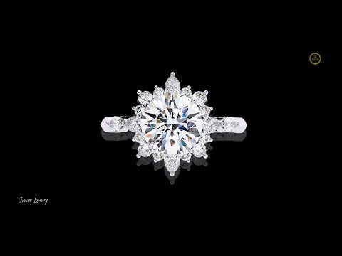 1.67 CT Moissanite Diamond Round Cut Sunburst Halo Ring with Center Luxury Bridal Jewelry