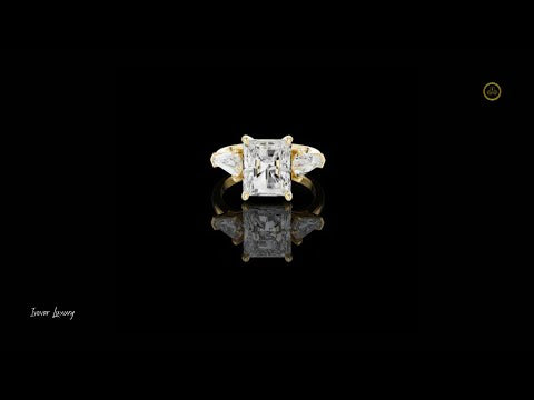 5.90 CT Exquisite Radiant Cut Lab Grown Diamond Three Stone Ring with Kite Shape Side Stones