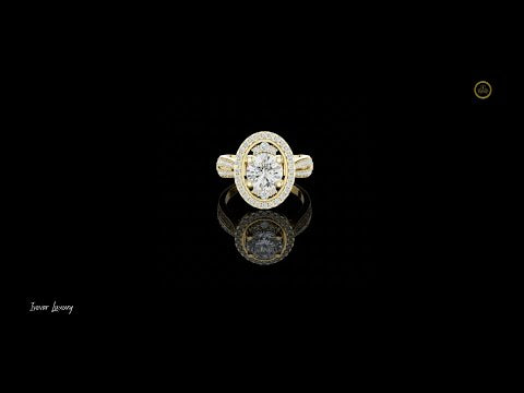 1.15 CT Bliss Round Moissanite Diamond Ring in Gold with Double Halo Frame & Pave Split Shank Design