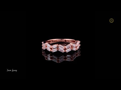 0.50 TCW Luxurious Rose Gold Zig-Zag Baguette Cut Moissanite Diamond Eternity Band Modern Geometric Fine Jewelry Ring