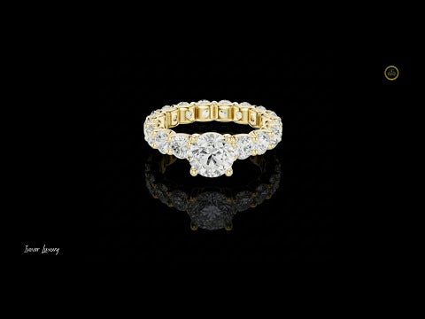 1.25 CT Sparkling Round Brilliant Cut Lab Diamond Eternity Ring with Grand Center Solitaire in Gold