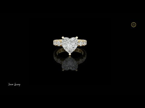 3.00 CT Glossy Lab Grown Heart Cut Diamond Solitaire Ring with Pavé Band Love Statement Ring