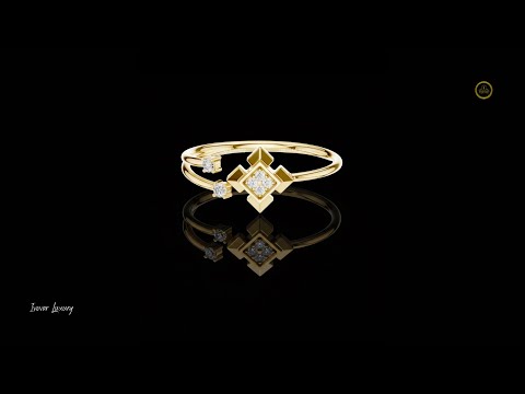 0.05 TCW Geometric Moissanite Diamond Cluster Double Band Statement Ring with Asymmetrical Accents