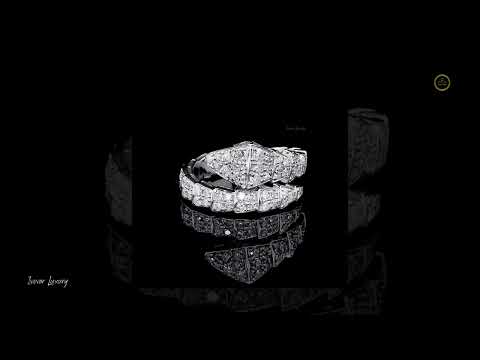 3.35 TCW Luxurious Moissanite Diamond Studded Serpent Wrap Ring in Polished White Gold Pave Set Snake Design with Articulated Segments