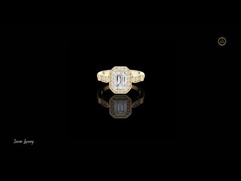 1.00 CT Octavia Radiance Emerald Cut Halo Moissanite Diamond Ring with Sculpted Accents