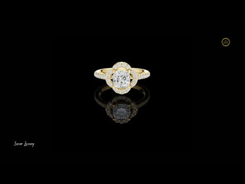 1.05 CT Iconic Round Lab Grown Diamond Ring with Petal Inspired Floral Halo and Pave Band