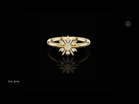 0.048 TCW Dainty Modern Stunning Starburst Moissanite Round Cut Diamond Ring in Gold