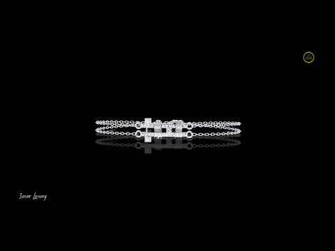 1.25 TCW Exquisite Double Layered Bracelet with Sparkling Diamond Studded Geometric Motif and Delicate Chain Design By Ivevar