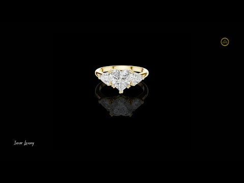 2.00 CT Sparkling Heart Shaped Three Stone Lab Grown Diamond Ring with Pear Cut Side Diamonds