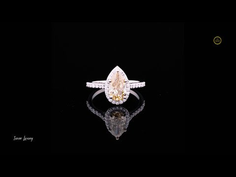 2.00 CT Dazzling Pear Shaped Fancy Vivid Yellow Lab Grown Diamond Ring Framed by a Brilliant Diamond