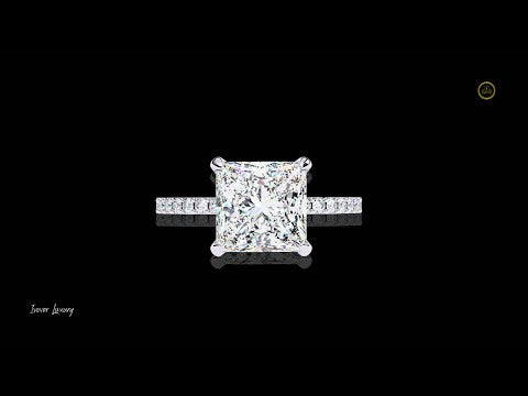 2.28 CT Cathedral Hidden Halo Moissanite Princess Cut Diamond Pave Band Engagement Ring