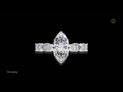 0.82 CT Marquise Cut Lab Grown Diamond Vintage Ring Halo Milgrain Design by Ivevar Luxury