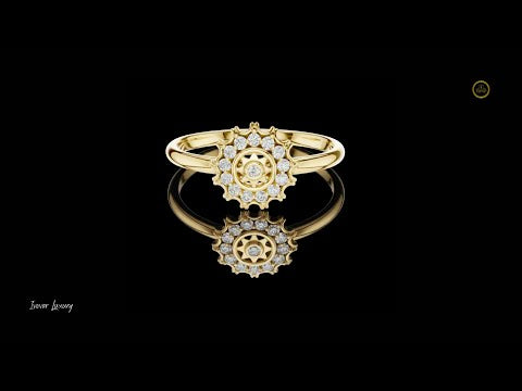 0.004 CT Sun Inspired Ring Featuring a Central Round Lab Grown Diamond