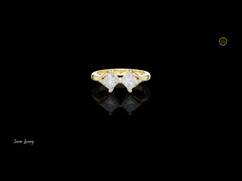0.87 TCW Stylish Twin Princess Moissanite Diamond Ring in a Contemporary Offset Double Stone Setting