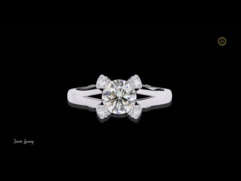 0.88 CT Stunning Floral Design Engagement Ring with Round Cut Side Moissanite Diamond