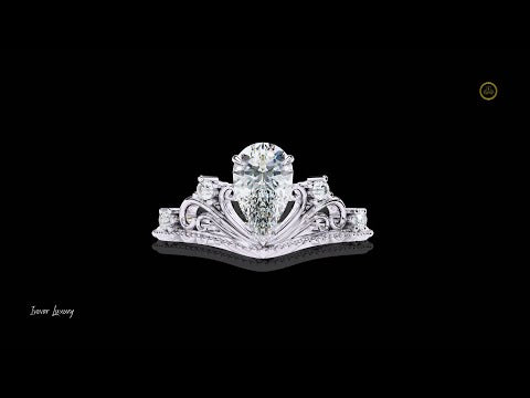 0.97 CT Classic Moissanite Diamond Vintage Pear Cut Tiara Crown Royal Statement Wedding Ring for Her