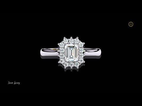 0.35 CT Luxury Emerald Cut Lab Diamond Ring with Halo Design on a Polished Gold Band