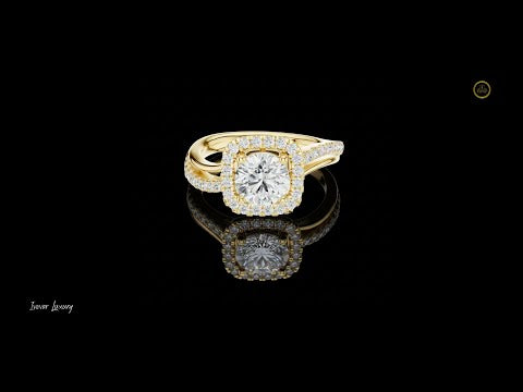 1.16 CT Shimmering Halo Round Cut Moissanite Grown Diamond Ring with Pave Split Band For Stillness Love