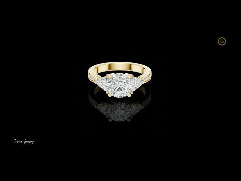 1.5 CT Exquisite Three-Stone Round & Trillion Moissanite Diamond Ring with Elegant Accent Detailing